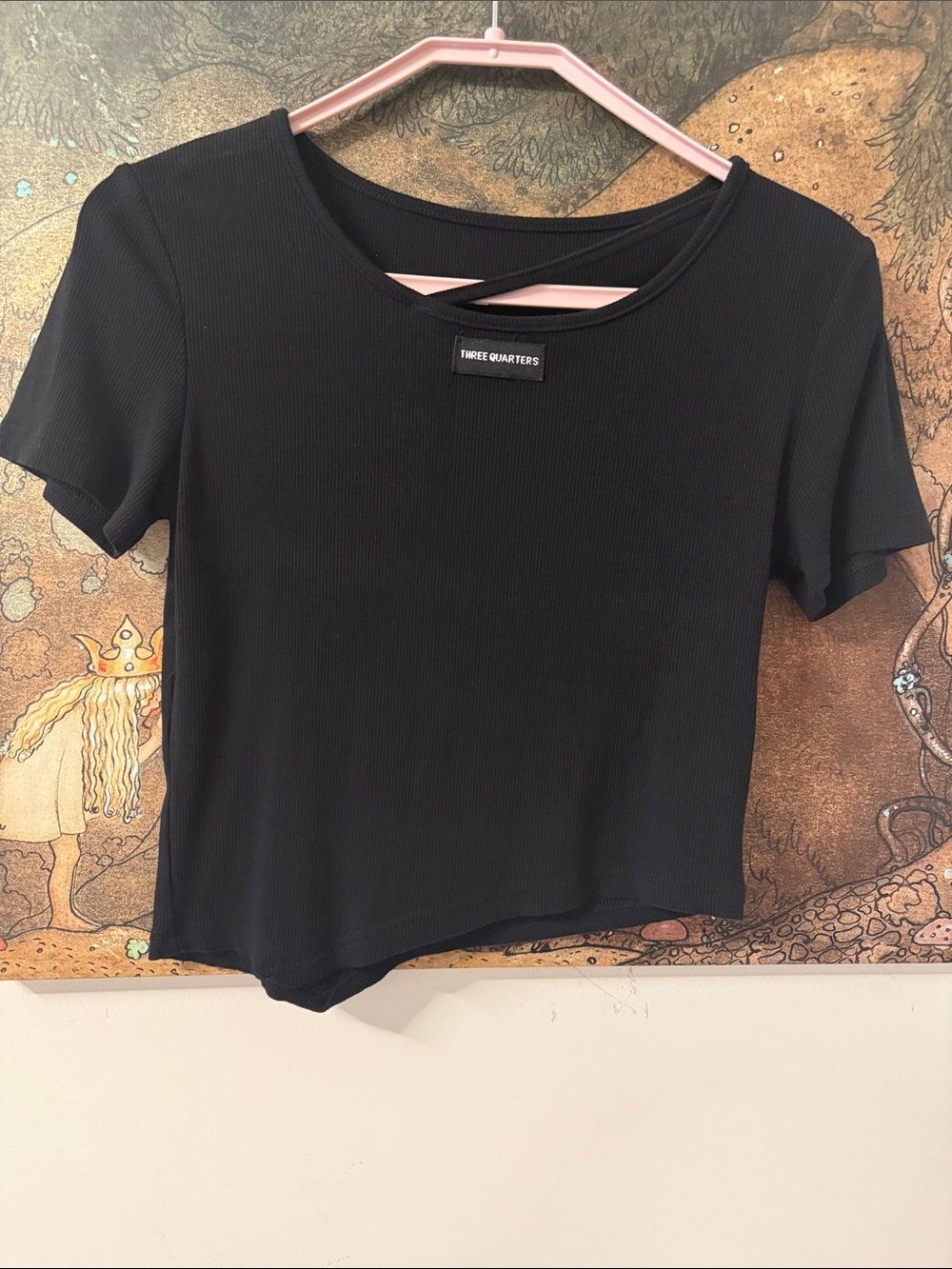 Black Ribbed Short Sleeve Crop Top